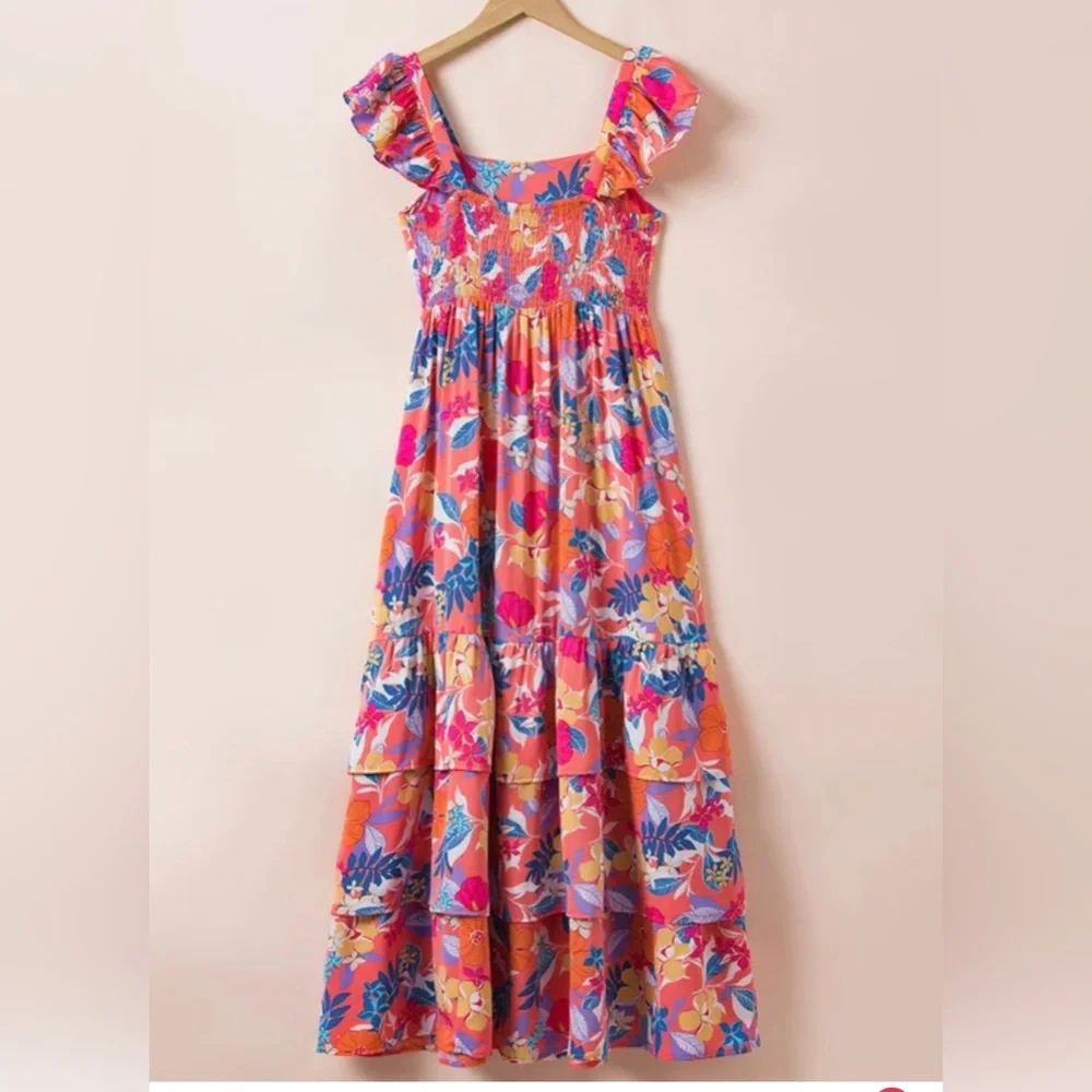 Women Print Sleeveless Ruffle Tiered Maxi Dress new without tag - Picture 2 of 4